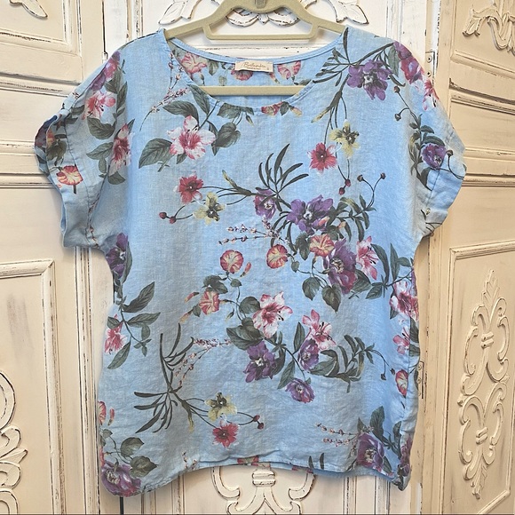 Bellambra Tops 0 Linen Top Made In Italy Bellambra Light Blue